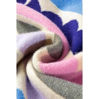 Dark Blue Wave Striped Balloon Sleeve Drop Shoulder Sweater - M thumbnail