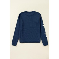 Sail Blue Star Pattern Drop Shoulder Knitted Sweater - XL thumbnail