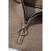 Parchment Contrast Flower Half Zipper Stand Neck Sweater - L thumbnail