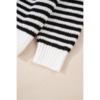 Black Stripe Zip up Collar Drop Shoulder Sweater - L thumbnail