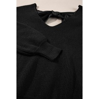 Black Lantern Sleeve V Neck Knot Back Sweater - L thumbnail