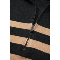 Black Stripe Collared Quarter Zipper Oversized Sweater - L thumbnail