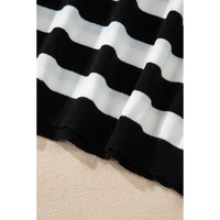 Black Stripe Slim Fit High Neck Knit Sweater - M thumbnail