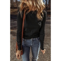 Black Solid Color Slim Fit Lightweight Crew Neck Sweater - L thumbnail