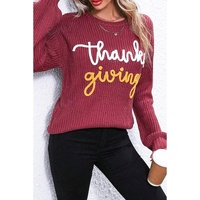 Red Sandalwood Thanks Giving Letter Graphic Crew Neck Sweater - M thumbnail