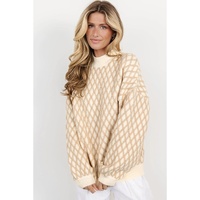 Oatmeal Diamond Knit Drop Shoulder Loose Sweater - L thumbnail