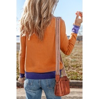 Straw Yellow Color Contrast Edge Mock Neck Slim Fit Sweater - L thumbnail