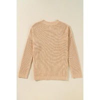 Apricot Cable Knit Drop Shoulder Side Slits Loose Sweater - XL thumbnail