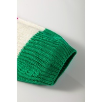 Beige Colorblock Flower Print Cable Knit Loose Sweater - L thumbnail