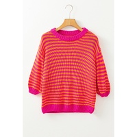 Rose Stripe 3/4 Puff Sleeve Drop Shoulder Sweater - M thumbnail