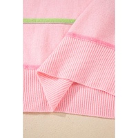 Pink Rainbow Stripes Drop Shoulder Baggy Henley Sweater - S thumbnail