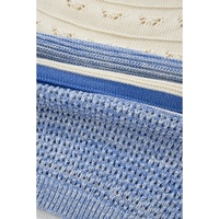 Light Blue Open Stitch Puff Sleeve Sweater - L thumbnail