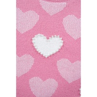 Pink Pearled Heart Print Valentines Crew Neck Sweater - S thumbnail