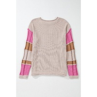 Simply Taupe Colorblock Exposed Seam Round Neck Sweater - L thumbnail
