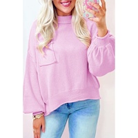 Pink Raw Edge Ribbed Detail Drop Shoulder Sweater - L thumbnail