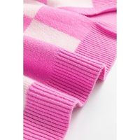 Pink Checkerboard Half Button Collared Drop Shoulder Sweater - S thumbnail
