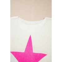 White Star Pattern Colorblock Striped Edge Drop Shoulder Sweater - S thumbnail