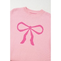 Pink Bow Graphic Drop Shoulder Round Neck Sweater - M thumbnail
