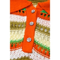 Yellow Stripe Eyelet Sleeveless Buttoned Split Neck Sweater Dress - L thumbnail