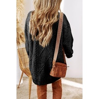 Black Cable Knit Drop Shoulder Loose Fit Sweater Dress - M thumbnail