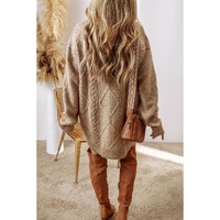 Parchment Cable Knit Drop Shoulder Loose Fit Sweater Dress - L thumbnail