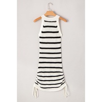 Black Stripe Knitted Drawstring Detail Sleeveless Dress - L thumbnail