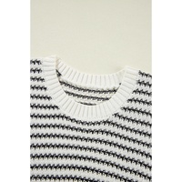 Black Stripe Ribbed Trim Loose Fit Knitted Sweater Vest - L thumbnail