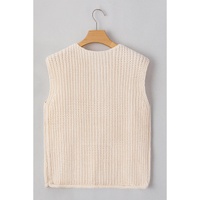 White Solid Textured Knit Side Pockets Buttoned Sweater Vest - XL thumbnail