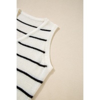 Black Stripe Buttoned V Neck Slim Fit Sweater Vest - M thumbnail