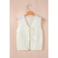 Beige Lace-up Front V Neck Sweater Vest - M thumbnail