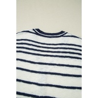 Blue Stripe Loose Buttoned V Neck Sweater Vest - M thumbnail