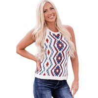 White Aztec Geometric Print Knitted Tank Top - M thumbnail