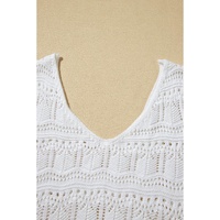 White V Neck Textured Hollow-out Sweater Vest - XL thumbnail