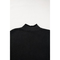 Black Solid Color Cable Knit High Neck Sweater Vest - L thumbnail