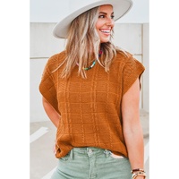 Chestnut Grid Textured Short Sleeve Sweater - L thumbnail