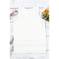 White U Neck Eyelet Accent Sweater Vest - L thumbnail