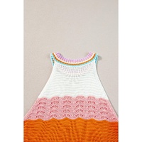Multicolour Wavy Striped Print Textured Knit Sleeveless Sweater Top - L thumbnail