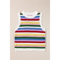 Multicolour Striped Knitted Eyelet Slim Sweater Vest - XL thumbnail