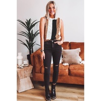 Khaki Stripe Color Block Sleeveless Knitted Sweater Vest - L thumbnail