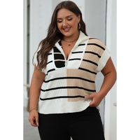 Black Stripe Colorblock Quarter Zip Collar Sweater Vest - M thumbnail