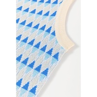 Sky Blue Stripe Geometric Print Round Neck Slim Fit Sweater Vest - L thumbnail