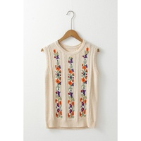 Jet Stream Embroidered Floral Cable Knit Sweater Vest - L thumbnail