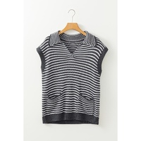 Gray Stripe Collared V Neck Sweater Vest with Pockets - M thumbnail