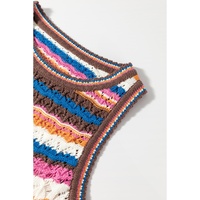 Dark Blue Striped Textured Knit Crew Neck Sweater Vest - S thumbnail