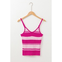 Red Stripe Spaghetti Strap V Neck Sweater Vest - M thumbnail