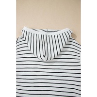 White Stripe Drawstring Hooded Loose Sweater T Shirt - L thumbnail