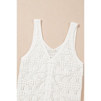 Beige Trendy Hollowed Knit V Neck Drawstring Sweater Vest - M thumbnail