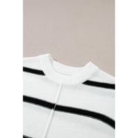 White Striped Batwing Sleeve Sweater Tee - L thumbnail