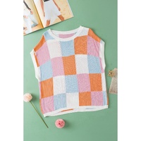 Grapefruit Orange Color Block Cap Sleeve Sweater - S thumbnail