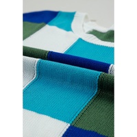 Dark Blue Color Block Cap Sleeve Sweater - L thumbnail